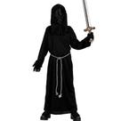Fantasia Halloween Infantil pra Meninos Tunica Preta com Capuz sem Rosto