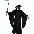 Fantasia Halloween Masculina Adulta Morte Panico Ceifador Medieval Túnica Longa Preta com Capuz