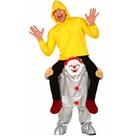 Fantasia Halloween Masculina de Terror Palhaço Assassino e Capa Amarela Divertida Me Carrega Luxo Completa