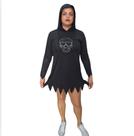 Fantasia Halloween túnica caveira brilho feminina Fantasia Halloween túnica caveira brilho feminina