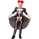 Fantasia Infantil de Halloween pra Meninas Caveira Mexicana Rainha Esqueleta de Luxo com Cauda