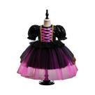 Fantasia infantil de Halloween, vestido de tule de malha roxo e preto para meninas Fantasia infantil de Halloween, vestido de tule de malha roxo e preto para meninas
