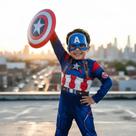 Fantasia Infantil Do Capitão America Com Enchimento Escudo E Mascara Longa