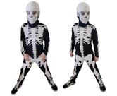Fantasia Infantil Esqueleto longa C/Touca Halloween