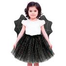 Fantasia Infantil Halloween Barata Criativa Kit Saia de Tule Preta com Glitter e Asas Pretas de Teia de Aranha