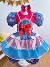 Fantasia Infantil Junina Rosa e Azul com Flores Coloridas para Crianças Fantasia Infantil Junina Rosa e Azul com Flores Coloridas para Crianças