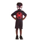Fantasia Infantil Manga Curta Marvel Homem Aranha Negro Miles Morales com Máscara Tamanho:P Fantasia Infantil Manga Curta Marvel Homem Aranha Negro Miles Morales com Máscara Tamanho:P