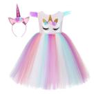 Fantasia Infantil Menina Vestido Asa Tiara Festa Unicórnio Dia das Crianças Halloween Estiloso Colorido 3D Festa Gatinhi