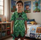 Fantasia Infantil Menino Minecrafts Com Máscara Eva Tecido