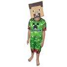 Fantasia Infantil Minecraft Curta Com Enchimento E Máscara