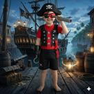 Fantasia Infantil Pirata Com Tapa Olho, Faca, Luneta e Gancho