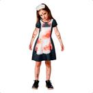 Fantasia Infantil pra Meninas de Halloween Uniforme Empregada Assassina com Tiara e Sangue