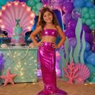 Fantasia Infantil Sereia Rosa Cosplay Elástico Cauda Saia