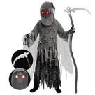 Fantasia infantil unissex de Grim Reaper da Spooktacular Creations, fantasia de Halloween com olhos vermelhos brilhantes para crianças, doces ou travessuras (8 a 10 anos)