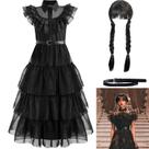 Fantasia Infantil Wandinha Vestido Família Addams + Peruca