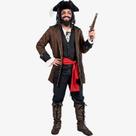 Fantasia Jack Sparrow Masculina Adulta Pirata de Luxo Completa com Chapéu