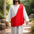 Fantasia Jesus Cristo Túnica C/ Faixa Teatro Bíblico Branco E Vermelho