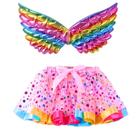 Fantasia Juvenil Carnaval Unicórnio Colorido Asa Saia Tule Infantil Metalizado Kit Bloquinho Festa Arco Iris Anjo Princesa