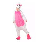 Fantasia Macacão de Unicórnio Kigurumi Adulto Branco e Rosa Com Gorro