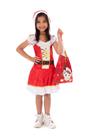 Fantasia Mamãe Noel Infantil C/ Gorro Saco De Presente Roupa