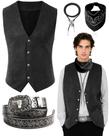 Fantasia masculina de cowboy ocidental PARTTELY, colete, cinto, gravata e bandana