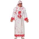 Fantasia Masculina Halloween Monge Medieval Com Capuz Sangrento Tunica Branca Adulto com Cinto e Sangue