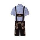 Fantasia Masculina M-XXL Oktoberfest Lederhosen Com Camisa Xadrez De Manga Curta, Suspensórios E
