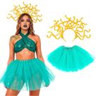 Fantasia Medusa Feminina Adulta Kit Tiara Serpente Grande + Saia 40cm