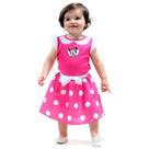 Fantasia Minnie Rosa Com Bolinha e Laço Original Disney Para Bebê