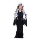 Fantasia Mortícia Addams Infantil Vestido Preto Halloween