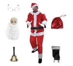 Fantasia Natal Roupa Papai Noel Adulto Cetim Completa c/ 10 Peças