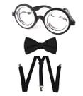 Fantasia Nerd Oculos Gravata e Suspensorio Preto
