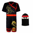 Fantasia Ninja Infantil Macacão Curto Preto Com Gorro
