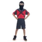 Fantasia Ninja Preto e Vermelho Curto Infantil com Capuz