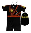 Fantasia Ninjago Infantil Lego Preto Curta com Gorro