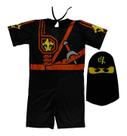 Fantasia Ninjago Infantil Lego Preto Curta com Gorro