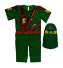 Fantasia Ninjago Verde Infantil Lego Lloyd Curta com Gorro Fantasia Ninjago Verde Infantil Lego Lloyd Curta com Gorro