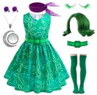 Fantasia para meninas, conjunto de vestidos Magwei Disgust com peruca verde 7-8Y Fantasia para meninas, conjunto de vestidos Magwei Disgust com peruca verde 7-8Y