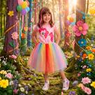 Fantasia Pinkie Pie My Little Pony Infantil pra Menina Vestido Rosa e Saia Arco-íris
