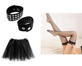 Fantasia Punk Feminina Pulseira Meia Arrastão Saia Preta