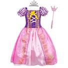 Fantasia Rapunzel Infantil de Luxo Vestido Coroa e Varinha com Luz