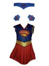 Fantasia Roupa Infantil Super Girl Com Tiara e Bracelete