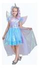 Fantasia Uniconio Infantil Vestido Luxo Metalizada Tiara Asa