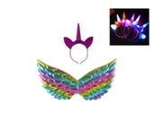 Fantasia unicornio infantil asa e tiara led roxo festas