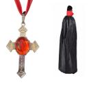Fantasia Vampiro Drácula Capa com gola + Colar de Cruz