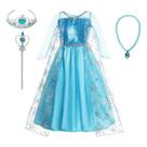 Fantasia Vestido Infantil Elsa Frozen Com Manga+ Strass