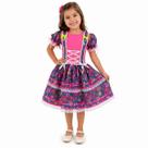 Fantasia Vestido Junino Infantil - Rosa Neon - Flores - P Fantasia Vestido Junino Infantil - Rosa Neon - Flores - P