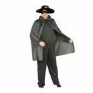 Fantasia Zorro Adulto Completa Kit Mosqueiro Cosplay Masculino Luxo Homem Mascarado Bandido com Capa Chapéu e Máscara