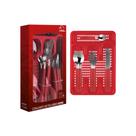 Faqueiro 17 Peças Com Porta Talher Vermelho Aço Inox Cabos Ergonômicos Organização Cozinha Refeição Completa Durável Elegante