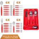 Faqueiro 24 Pçs Aço Inox C/ 1 Porta Talheres Berlim Vermelho Faqueiro 24 Pçs Aço Inox C/ 1 Porta Talheres Berlim Vermelho